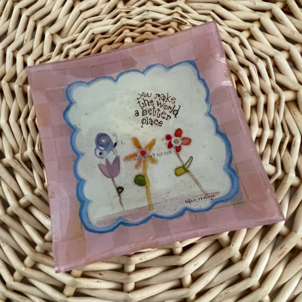 Natural Life Glass Trinket Tray “You make the world a better place” floral